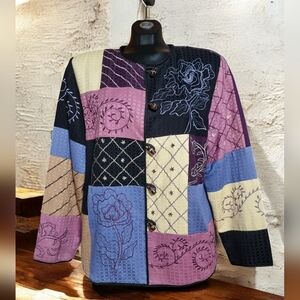 Allure Embroidered Colorful Patchwork Vintage Blazer Jacket Ladies Sz M